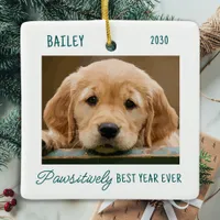 Custom Dog Photo Pawsitively Best Year Pet Puppy  Ceramic Ornament