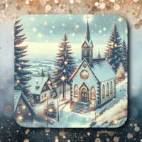 Pretty Church on a Winter Day Christmas Square Sticker