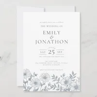 Elegant Grey Florals QR Code Wedding  Invitation