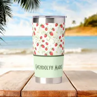 Strawberry Blossoms and Berries Watercolor Style Insulated Tumbler