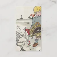 Adorable Vintage Girl with Chickens Business Card