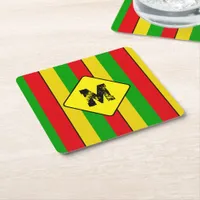 Rasta Flag Colors Striped Monogram Beer Square Paper Coaster