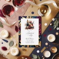 Gold, Navy & Burgundy Wine Tasting Bachelorette Foil Invitation