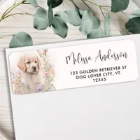 Puppy Dog Golden Retriever Floral Return Address  Label
