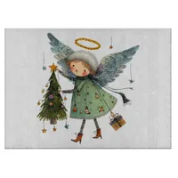 Cute Angel with a Christmas Tree Cutting Board