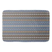 Southwest Style Blue and Brown Geometric Pattern Bath Mat