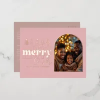 Peony Blush & Warm Taupe Christmas Photo Foil Holiday Postcard