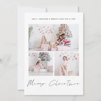 3 Photos Script Family Merry Christmas Holiday Card