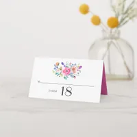 Hot-Pink Watercolor Floral Wedding Place Card