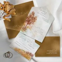 Watercolor Landscape Wedding All Autumn Gold ID786 All In One Invitation