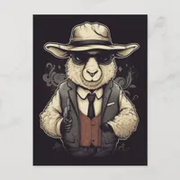 Funny Gangster Sheep AI Art Postcard