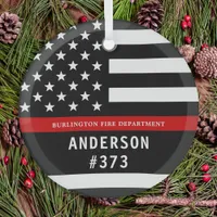 Firefighter Personalized Fireman Thin Red Line Glass Ornament