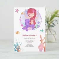 Cute Little Mermaid Under The Sea Birthday Party Invitation