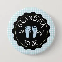 GRANDMA  to be  Blue Gingham  Baby Shower button