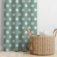 Teal Grass Lily Floral Pattern Blackout Curtains