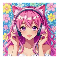 Cute Pink Anime Girl with Headphones Acrylic Print