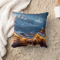 Christmas market in the mountains - custom throw pillow