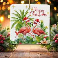 Merry Christmas Flamingo Ornament