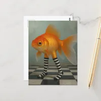 Goldfish wearing black and white socks postcard