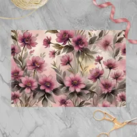 Romantic Vintage Pink Purple Watercolor Blossoms Tissue Paper