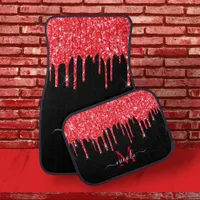 Monogram Metallic Red Dripping Glitter + Black Car Floor Mat