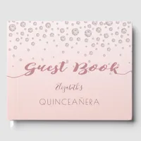 Quinceanera blush pink diamonds party guest book