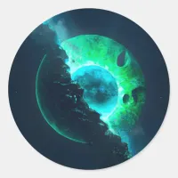 Emerald Lunar Core Cracking Open DALL-E AI Art Classic Round Sticker