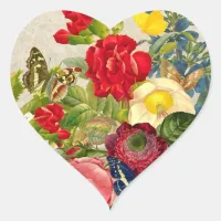 Vintage Flower Bouquet with Butterflies Heart Sticker