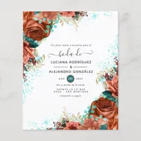 Spanish Coral and Teal Floral Wedding Flyer