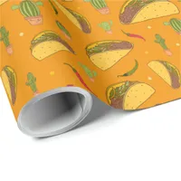 Hand Drawn Tacos and Chillies Mexican Food Pattern Wrapping Paper