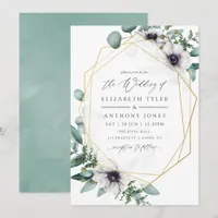 Watercolor Eucalyptus Anemone Geometric Wedding Invitation