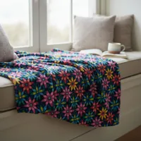 Large Vintage 60s Vibe Mod Daisies All-over Print Fleece Blanket