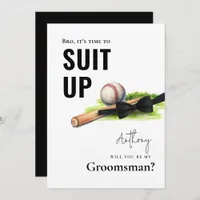 Watercolor Baseball Bat Tuxedo Suit Up Groomsman Invitation