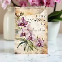 Pastel Pink Orchid Blooms Watercolor Wedding Card