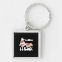 Tis The Season Christmas Tree Groovy Retro Vintage Keychain