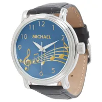 Blue gold music notes name watch