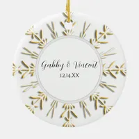 Gold Snowflake Winter Wedding Photo Ceramic Ornament