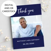 Birthday navy blue photo thank you card