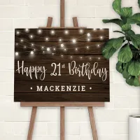 Rustic String Lights on Wood 21st Birthday Foam Board