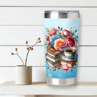 Vintage Coffee, Books and Flowers   Insulated Tumbler