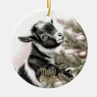 Baby Goat Christmas 2 and YOUR PHOTO Ceramic Ornament