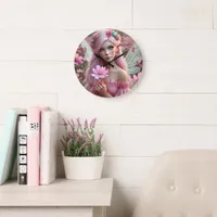 Beautiful October Fairy in Cosmos Large Clock