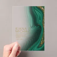 Abstract Glitter Strata Wedding Green Gold ID903 Acrylic Invitations