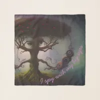 I Spy With My Big Eyes - Surreal Tree AI Art Scarf