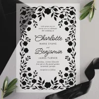 Black Ornate Floral Border Frame Wedding  Vellum Invitations