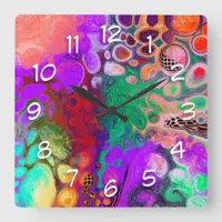 Burst of Colors Digital Fluid Art Square Wall Clock