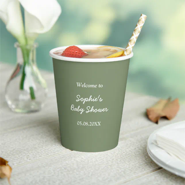 Baby Shower Minimalist Sage Green Paper Cups