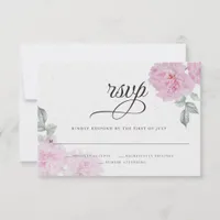 Romantic Pink Peonies Rice Paper BarefootBride™ RSVP Card