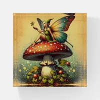 Vintage Fairy on a Retro Mushroom Fairytale Paperweight