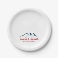 Rustic Mountains in Blue and Red Wedding Reception Paper Plates